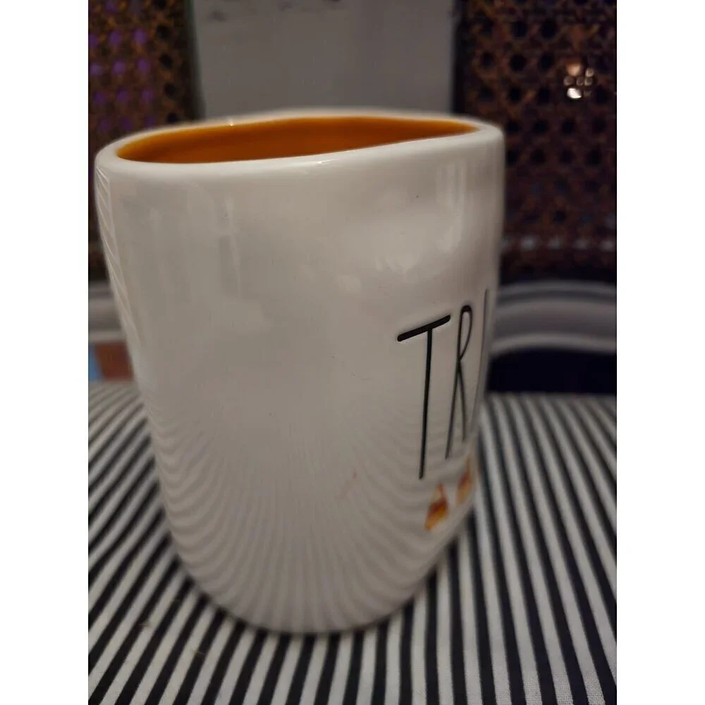Rae Dunn Halloween Trick Candy Corn Icon Coffee Mug Orange Interior